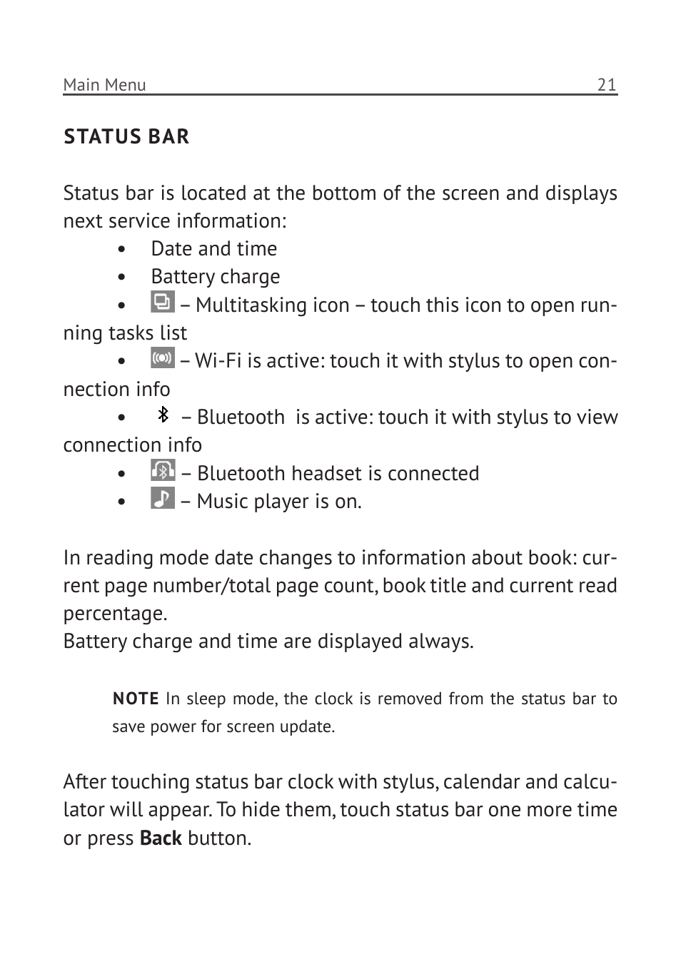 Status bar | PocketBook Pro 912 User Manual | Page 22 / 71