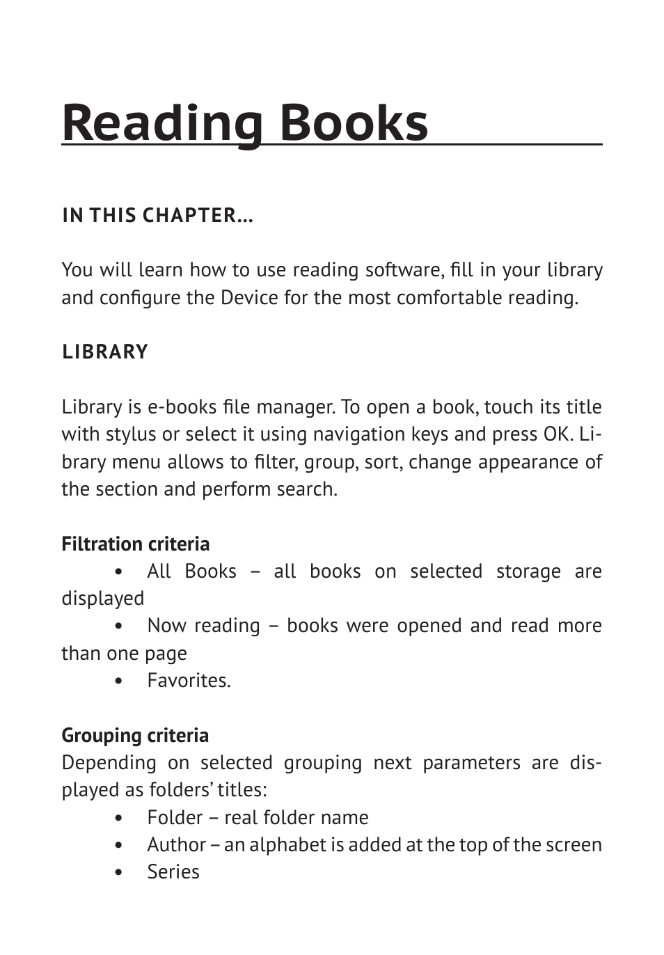 Reading books, Library, Library 24 | PocketBook Pro 912 User Manual | Page 25 / 71