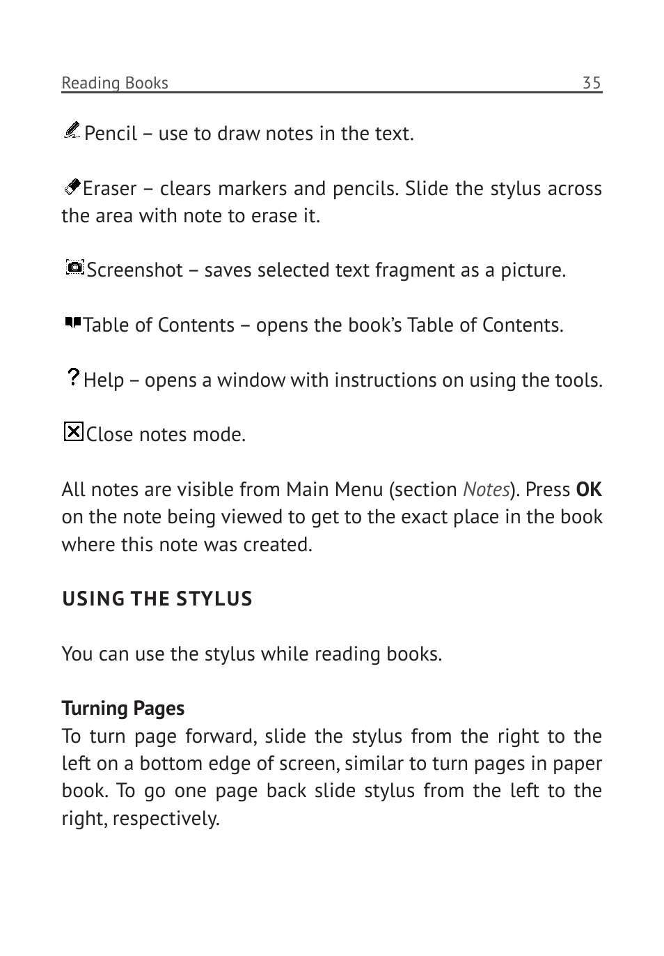 Using the stylus | PocketBook Pro 912 User Manual | Page 36 / 71