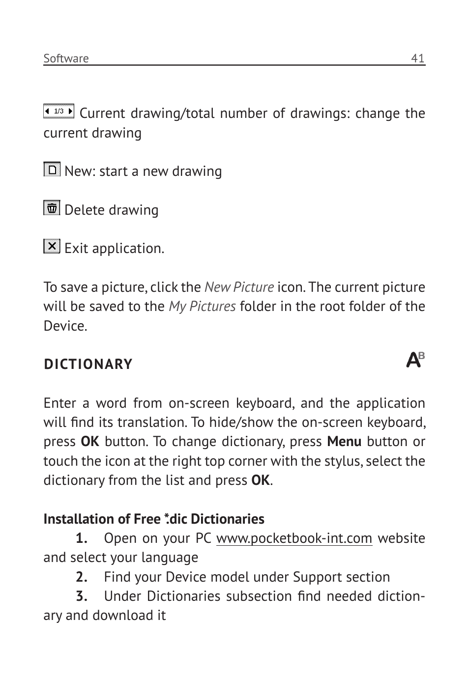 Dictionary, Dictionary 41 | PocketBook Pro 912 User Manual | Page 42 / 71