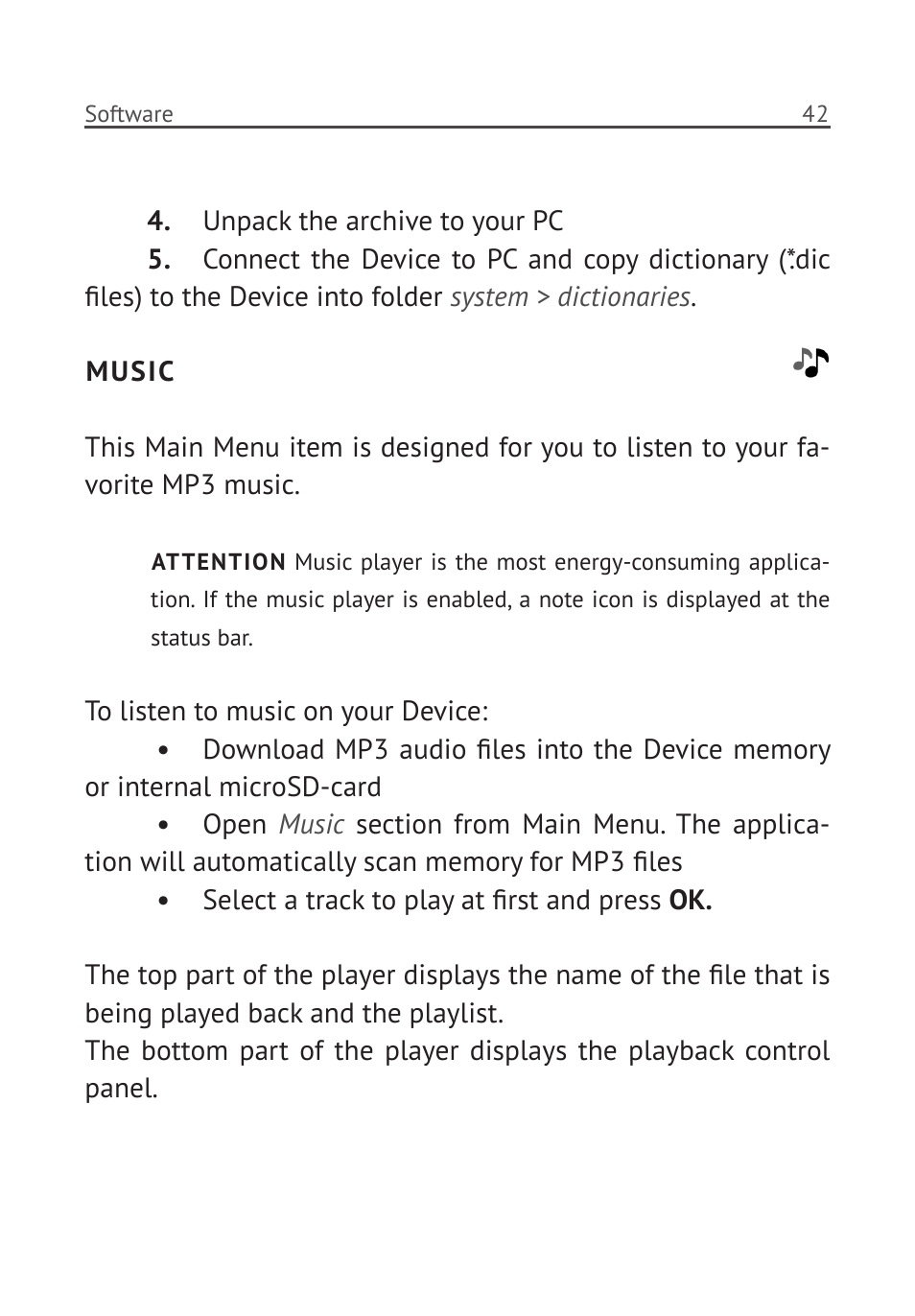 Music, Music 42 | PocketBook Pro 912 User Manual | Page 43 / 71