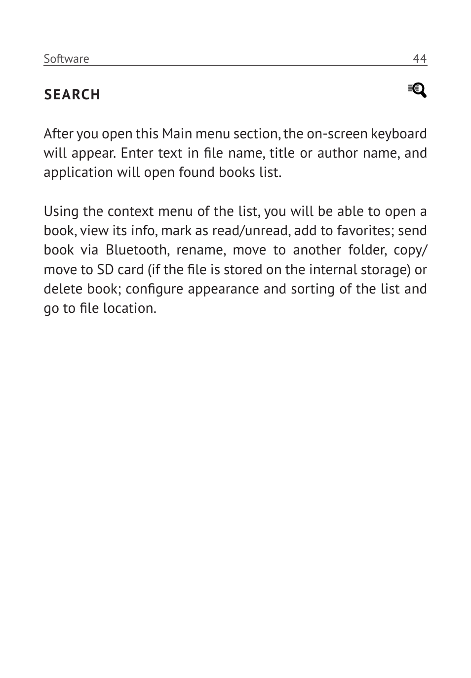 Search, Search 44 | PocketBook Pro 912 User Manual | Page 45 / 71