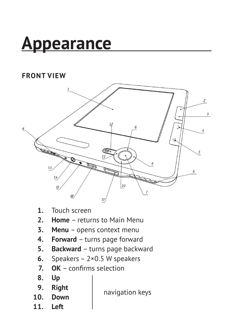 Appearance, Front view | PocketBook Pro 912 User Manual | Page 8 / 71