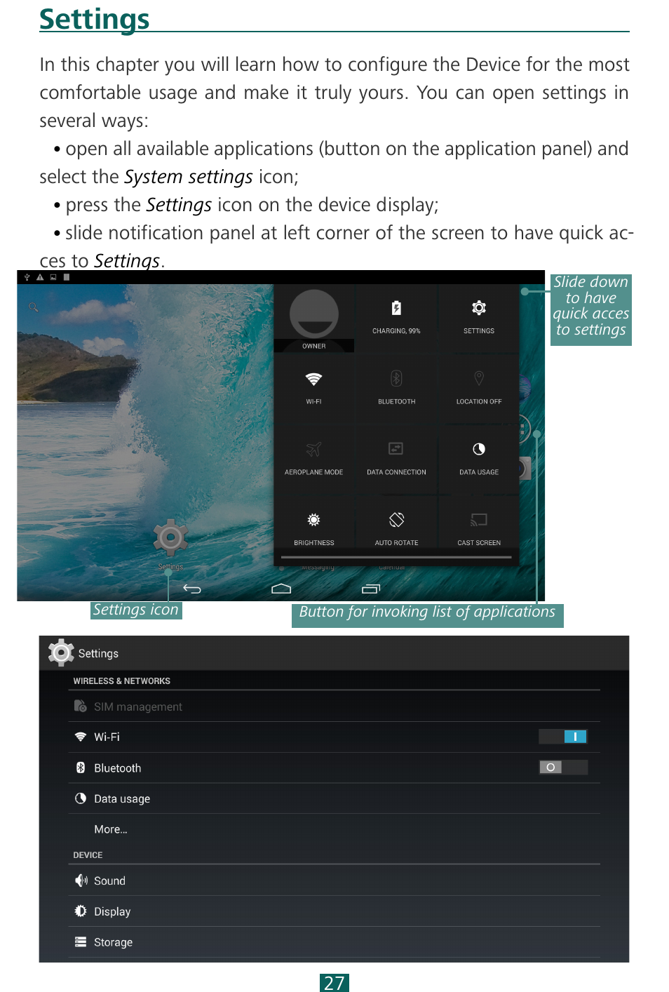 Settings | PocketBook SURFpad 4 S User Manual | Page 27 / 47