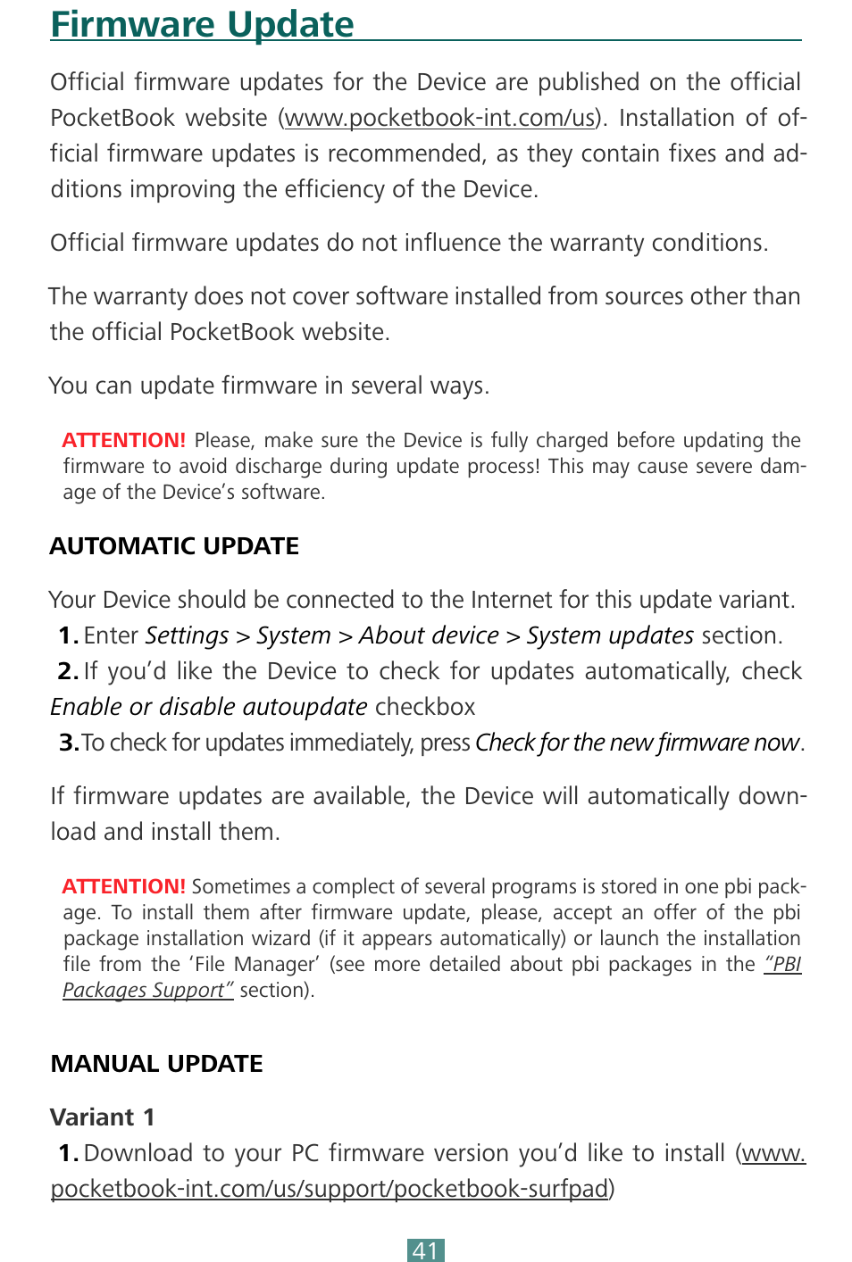 Firmware update | PocketBook SURFpad 4 S User Manual | Page 41 / 47