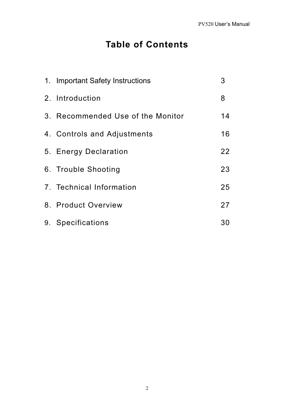 CTX PV520 User Manual | Page 2 / 30