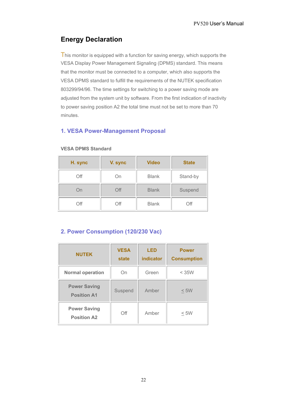 Energy declaration | CTX PV520 User Manual | Page 22 / 30