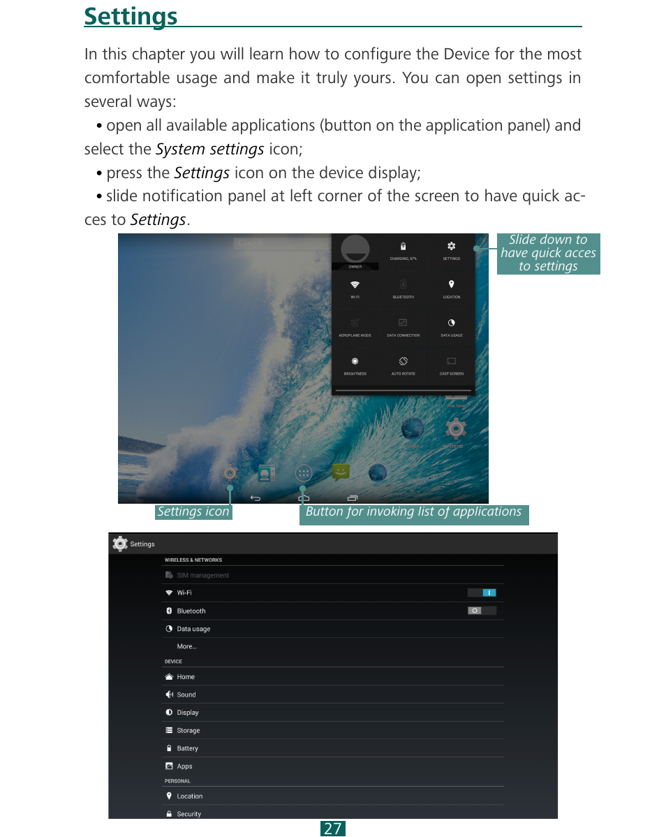 Settings | PocketBook SURFpad 4 M User Manual | Page 27 / 47