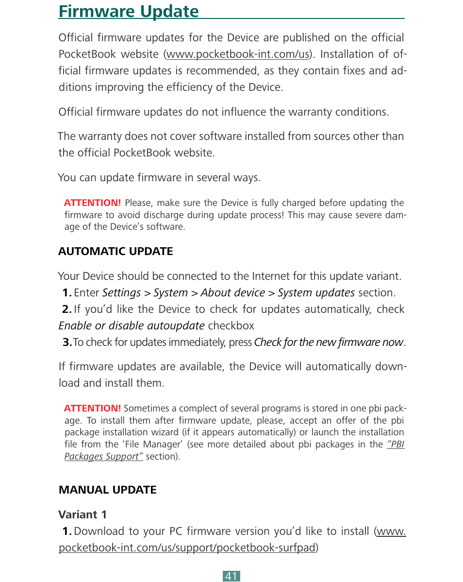 Firmware update | PocketBook SURFpad 4 M User Manual | Page 41 / 47