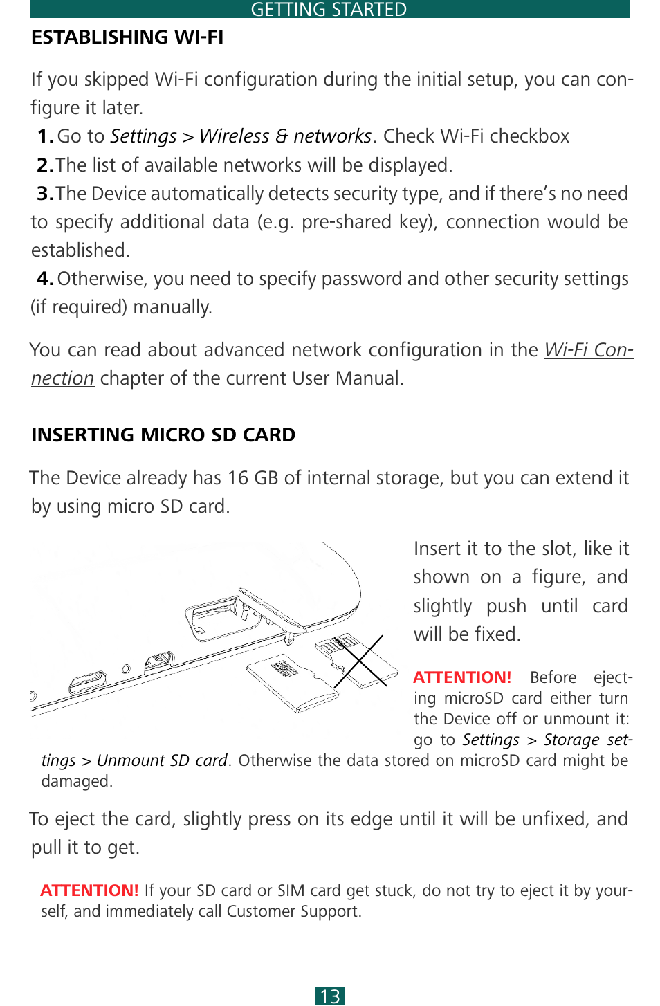 Establishing wi-fi, Inserting micro sd card, Goback | PocketBook SURFpad 3 (10,1") User Manual | Page 13 / 47