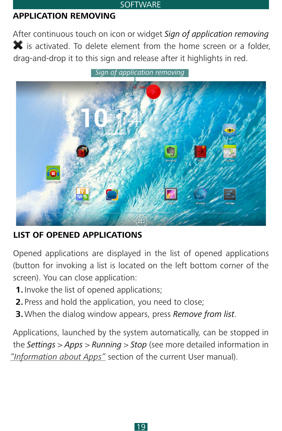 Application removing, List of opened applications | PocketBook SURFpad 3 (10,1") User Manual | Page 19 / 47