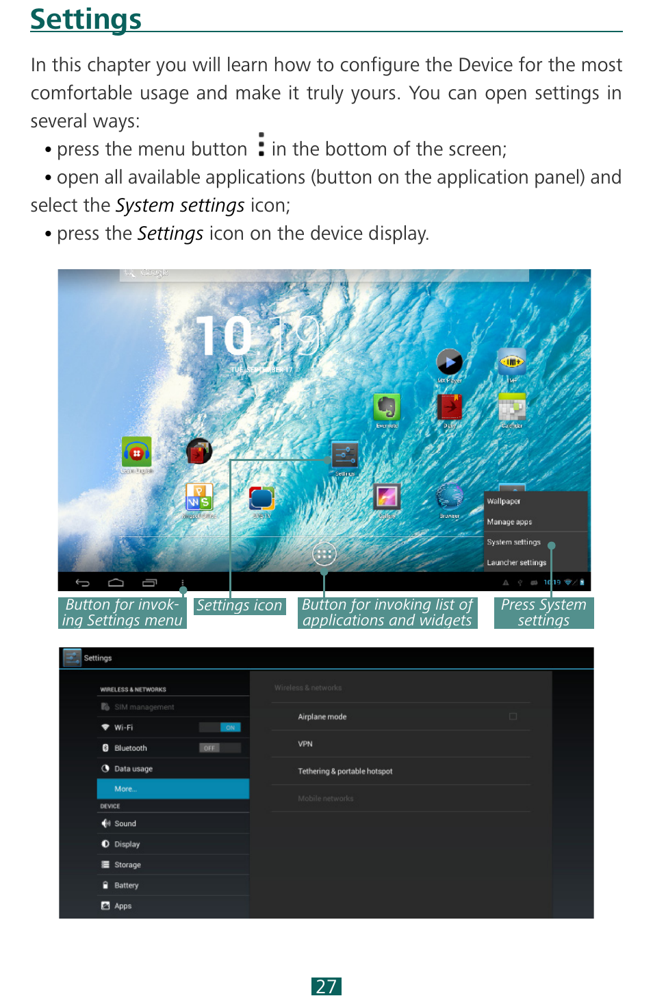 Settings, Settings 27 | PocketBook SURFpad 3 (10,1") User Manual | Page 27 / 47