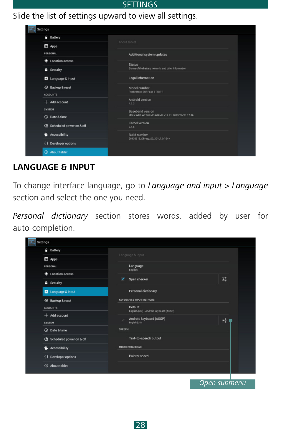 Language & input | PocketBook SURFpad 3 (10,1") User Manual | Page 28 / 47