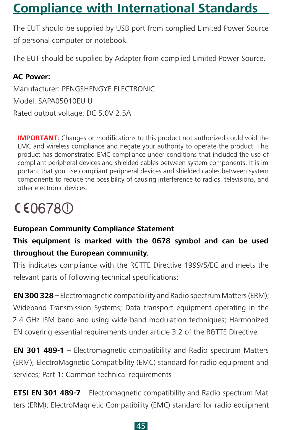 Compliance with international standards | PocketBook SURFpad 3 (10,1") User Manual | Page 45 / 47