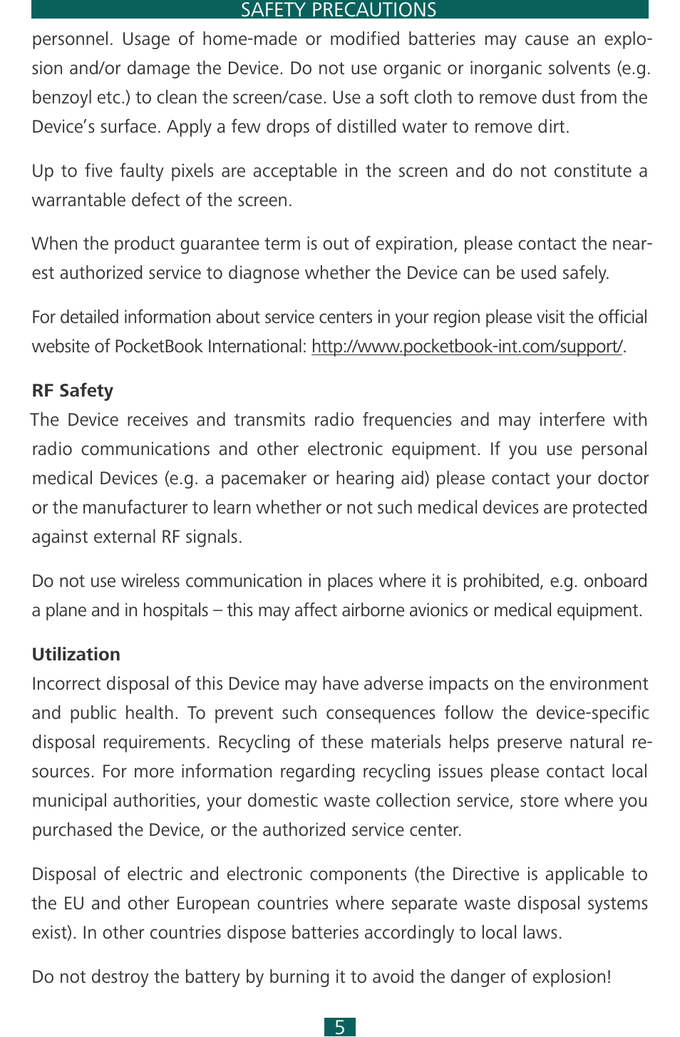 Rf safety, Utilization, Goback | Utilization 5 | PocketBook SURFpad 3 (10,1") User Manual | Page 5 / 47