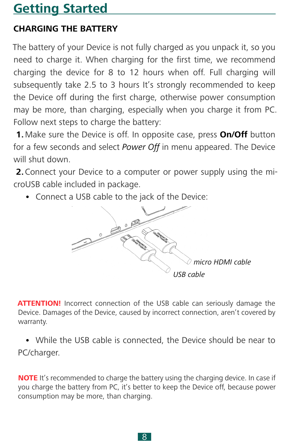 Getting started, Charging the battery, Goback | PocketBook SURFpad 3 (10,1") User Manual | Page 8 / 47