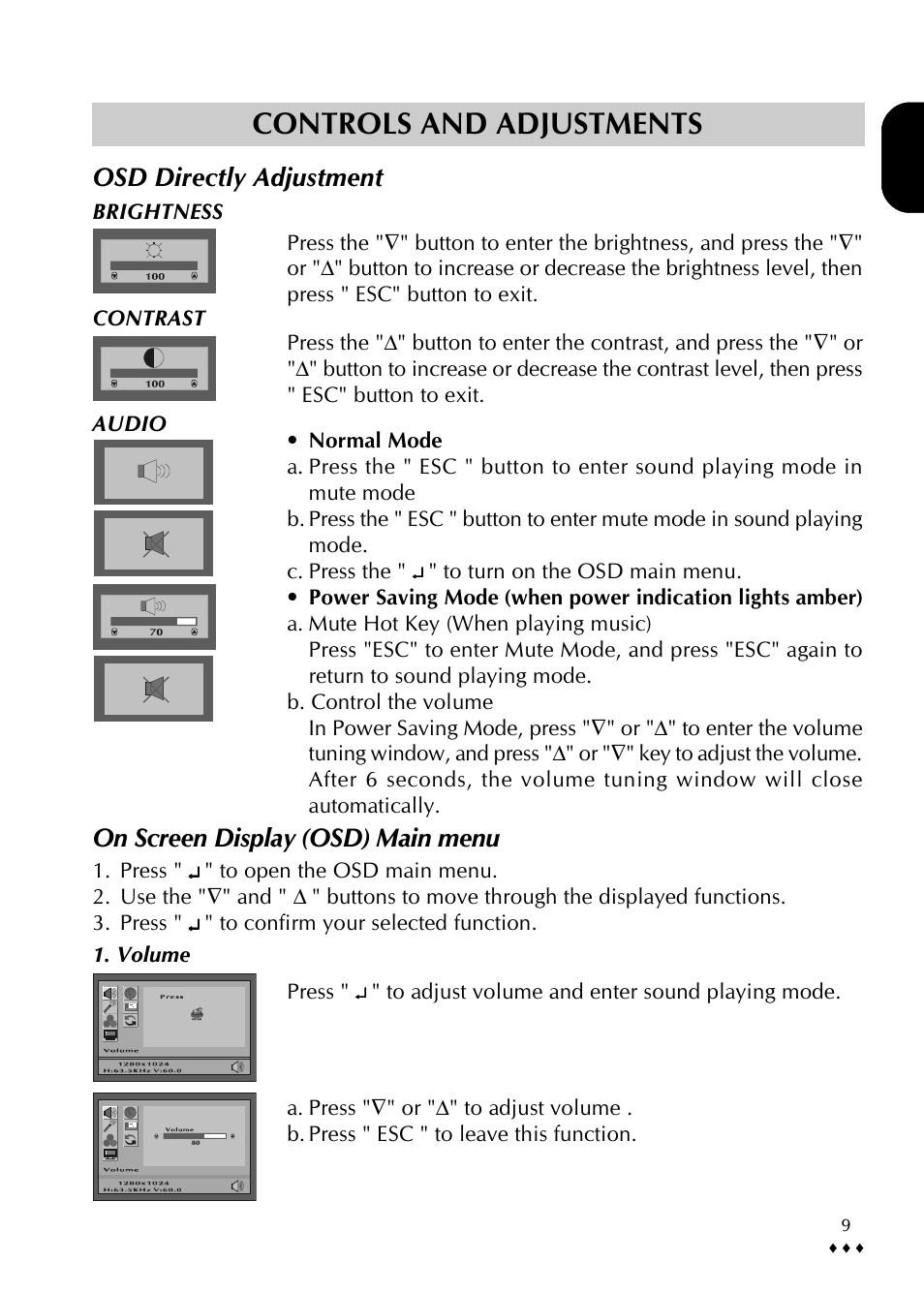 Controls and adjustments, On screen display (osd) main menu, Osd directly adjustment | CTX p772L User Manual | Page 12 / 20