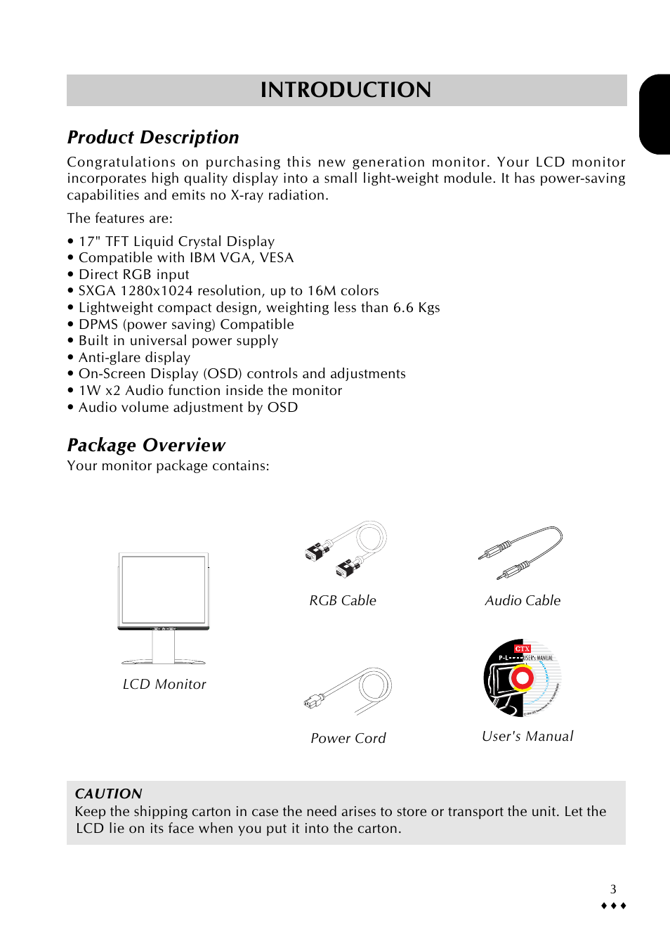 Introduction, Product description, Package overview | CTX p772L User Manual | Page 6 / 20