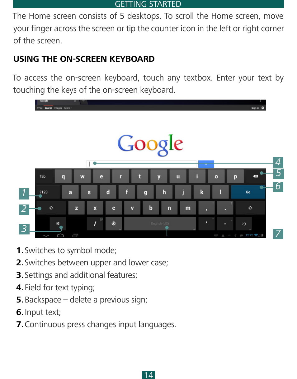 Using the on-screen keyboard | PocketBook SURFpad 3 (7,85") User Manual | Page 14 / 49