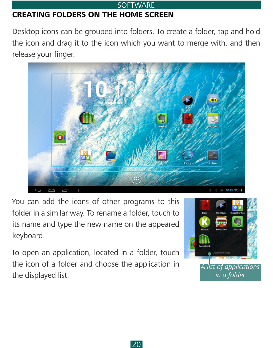 Creating folders on the home screen | PocketBook SURFpad 3 (7,85") User Manual | Page 20 / 49