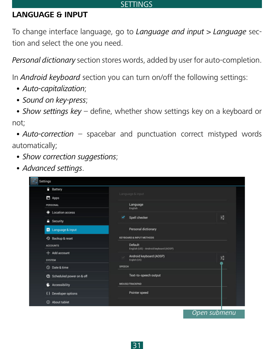 Language & input | PocketBook SURFpad 3 (7,85") User Manual | Page 31 / 49