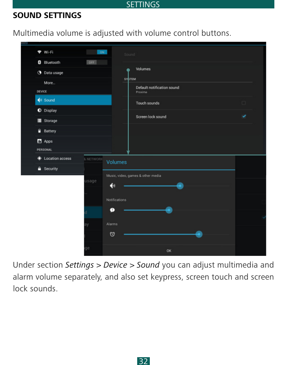 Sound settings | PocketBook SURFpad 3 (7,85") User Manual | Page 32 / 49