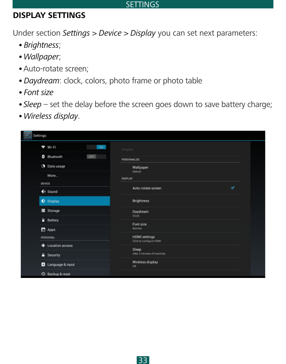 Display settings | PocketBook SURFpad 3 (7,85") User Manual | Page 33 / 49