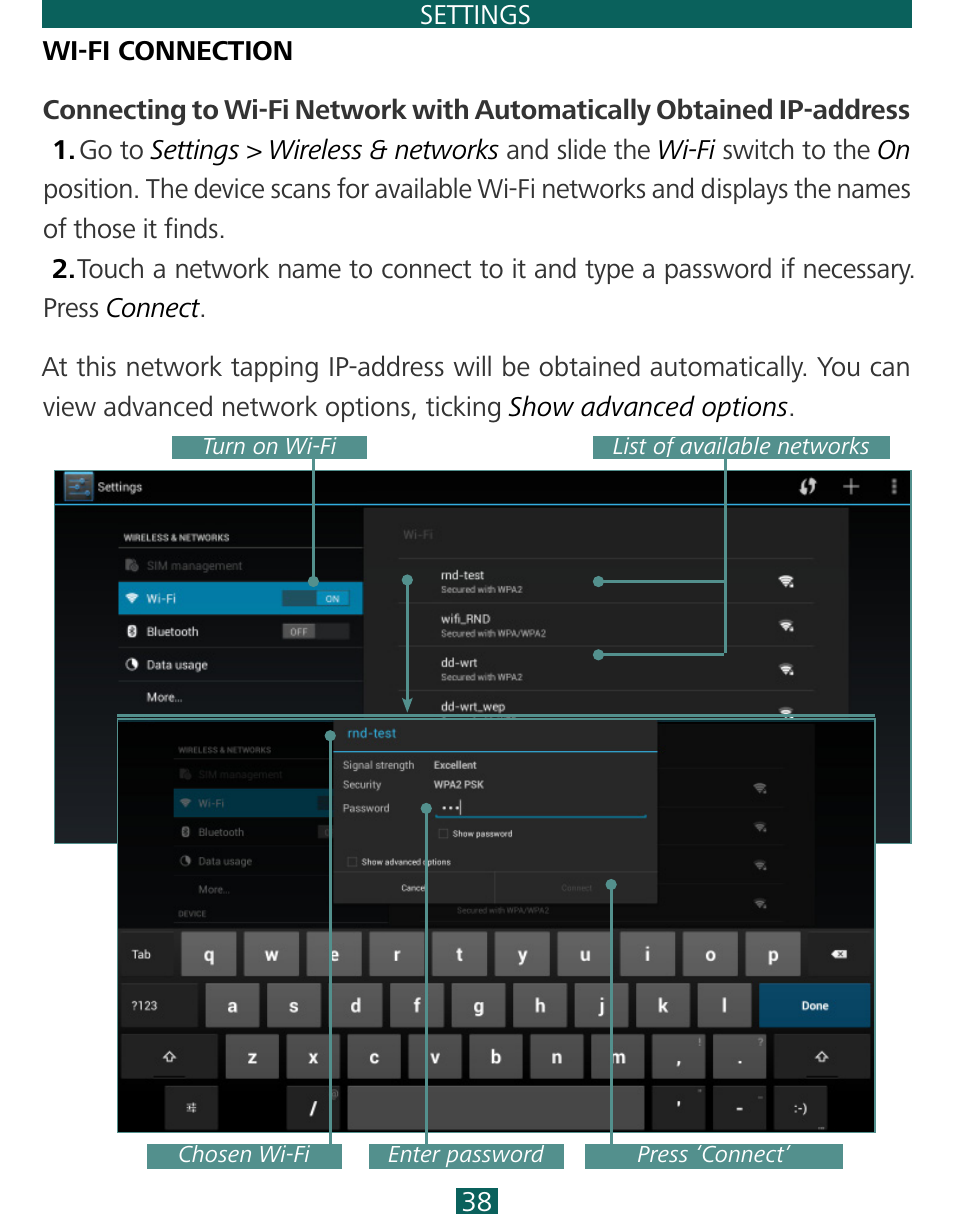 Wi-fi connection | PocketBook SURFpad 3 (7,85") User Manual | Page 38 / 49