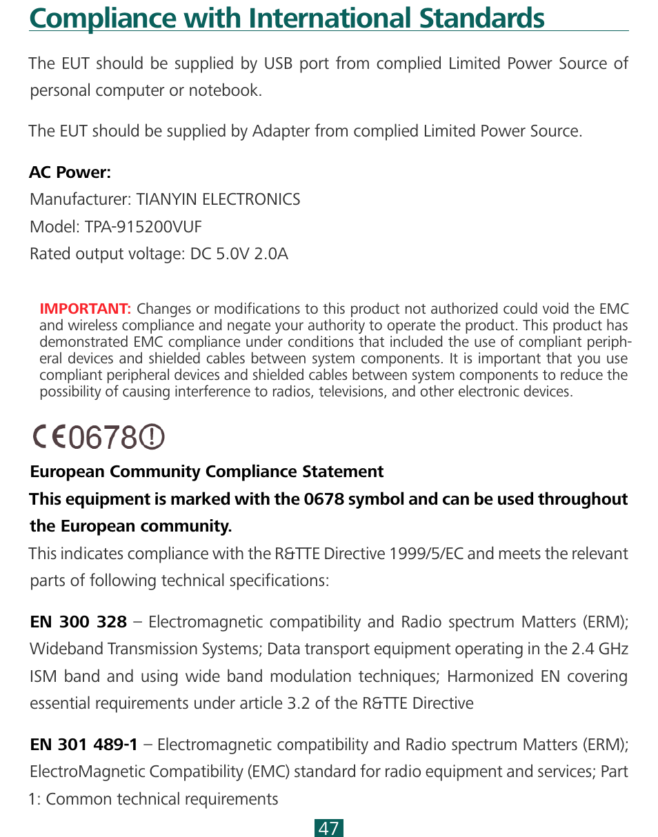 Compliance with international standards | PocketBook SURFpad 3 (7,85") User Manual | Page 47 / 49
