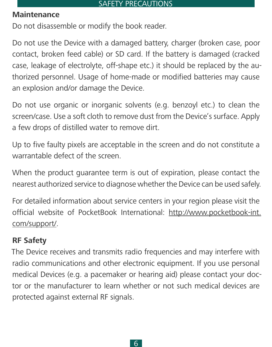 Maintenance, Rf safety, Maintenance 6 rf safety | PocketBook SURFpad 3 (7,85") User Manual | Page 6 / 49