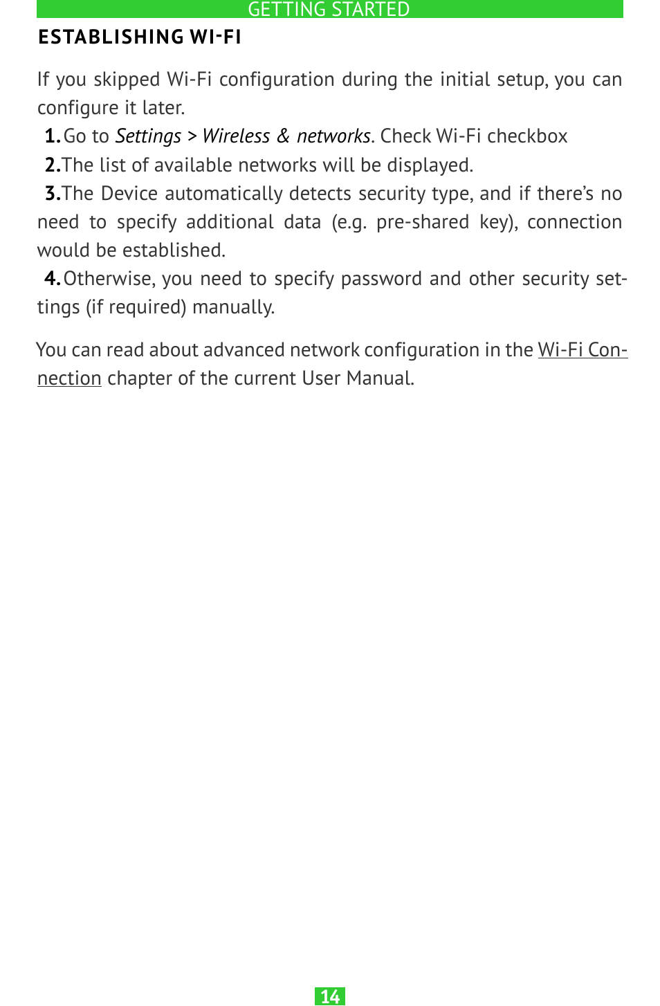 Establishing wi-fi | PocketBook SURFpad 2 User Manual | Page 14 / 45