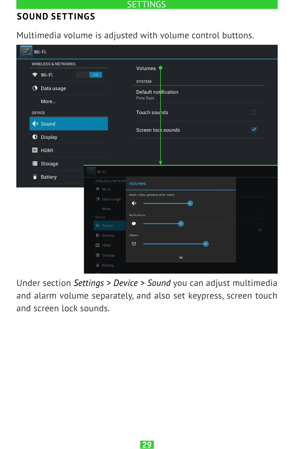 Sound settings | PocketBook SURFpad 2 User Manual | Page 29 / 45