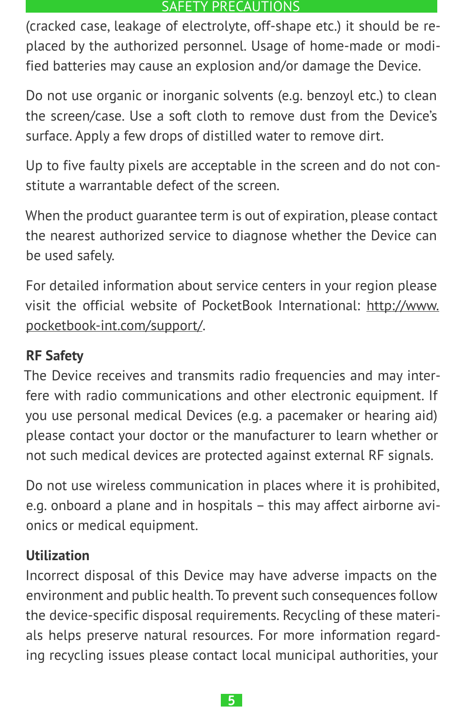 Rf safety, Utilization, Utilization 5 | PocketBook SURFpad 2 User Manual | Page 5 / 45