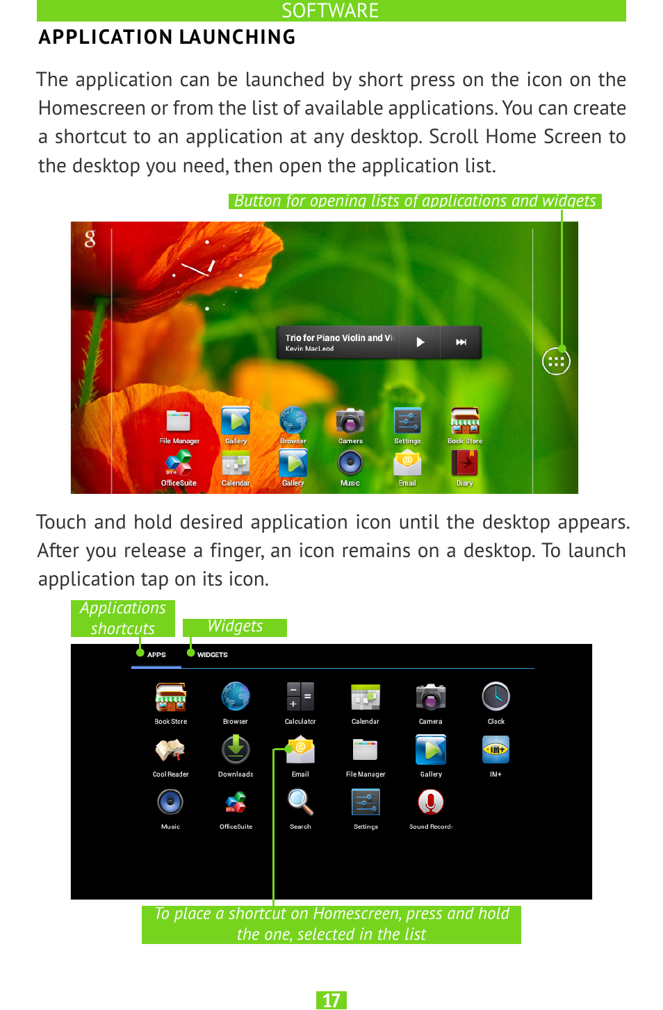 Application launching | PocketBook SURFpad U7 User Manual | Page 17 / 46