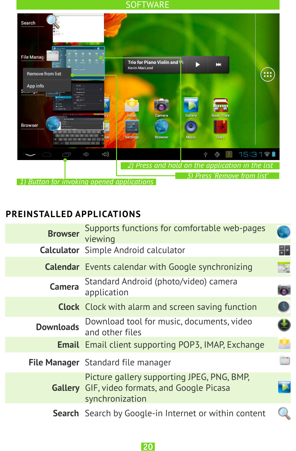 Preinstalled applications | PocketBook SURFpad U7 User Manual | Page 20 / 46