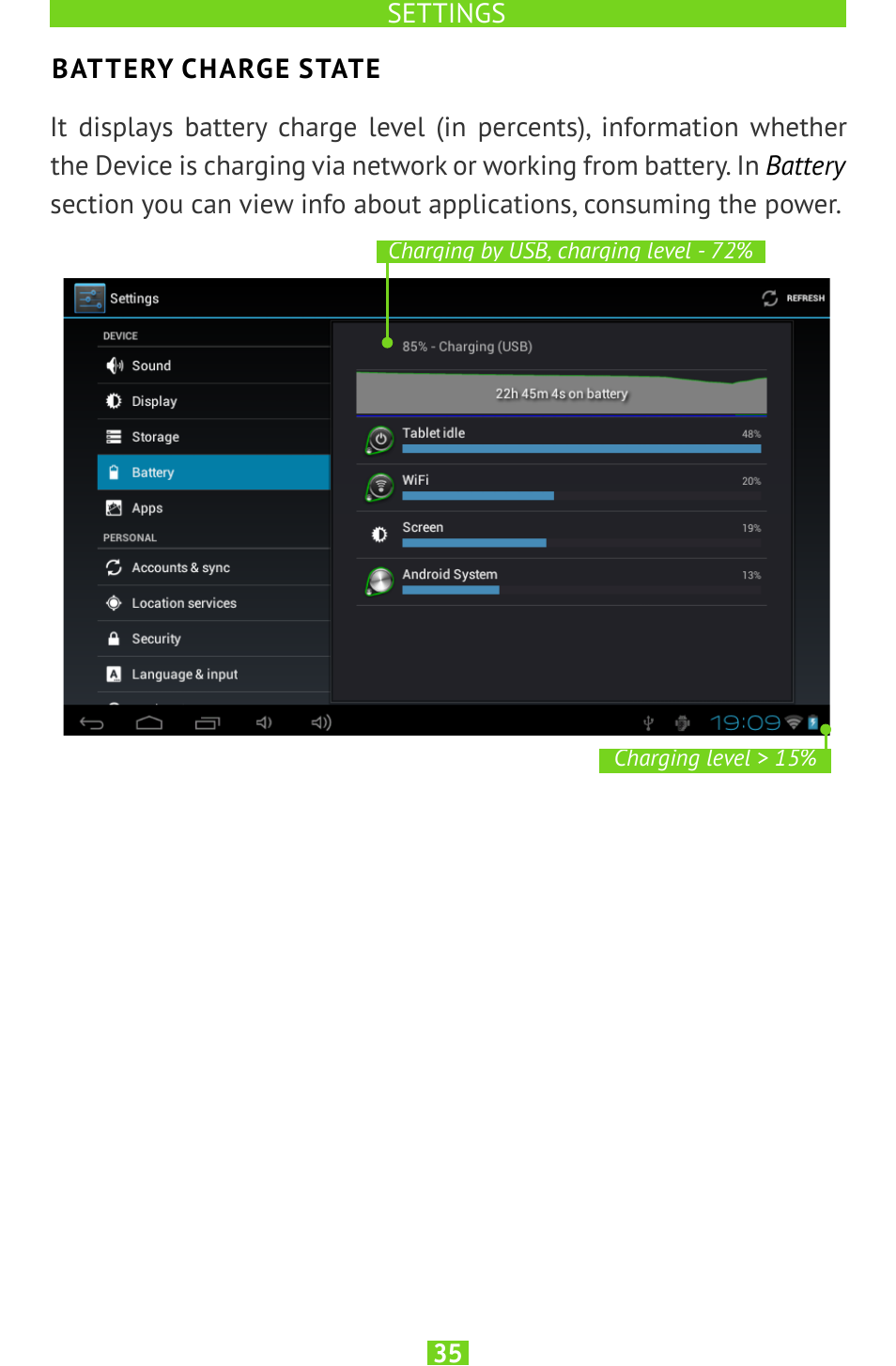 Battery charge state | PocketBook SURFpad U7 User Manual | Page 35 / 46