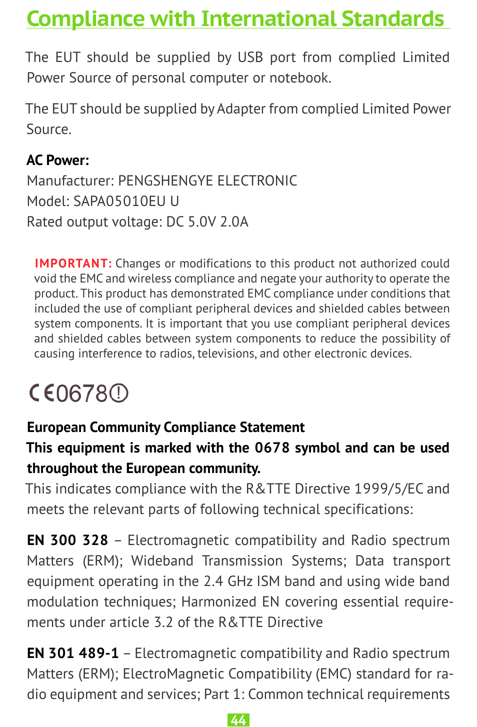 Compliance with international standards, Compliance with international standards 44 | PocketBook SURFpad U7 User Manual | Page 44 / 46