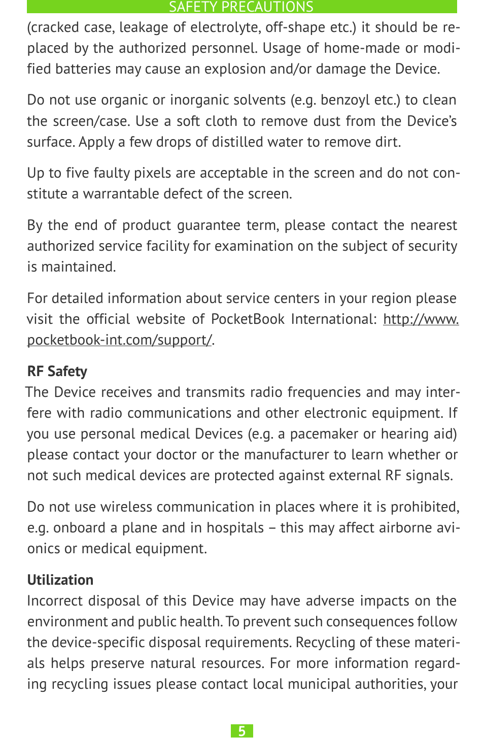 Rf safety, Utilization, Utilization 5 | PocketBook SURFpad U7 User Manual | Page 5 / 46