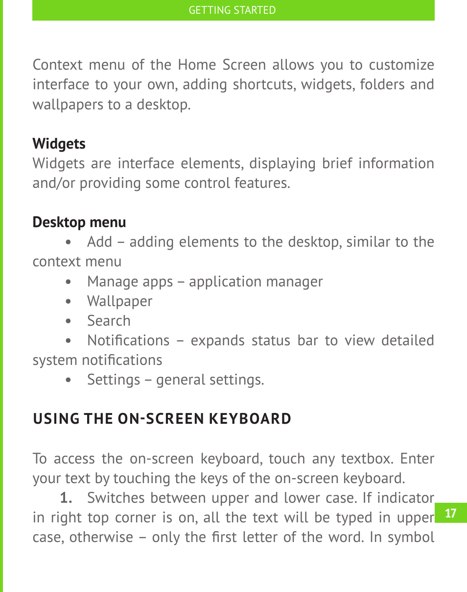 Using the on-screen keyboard | PocketBook A 10 User Manual | Page 18 / 83