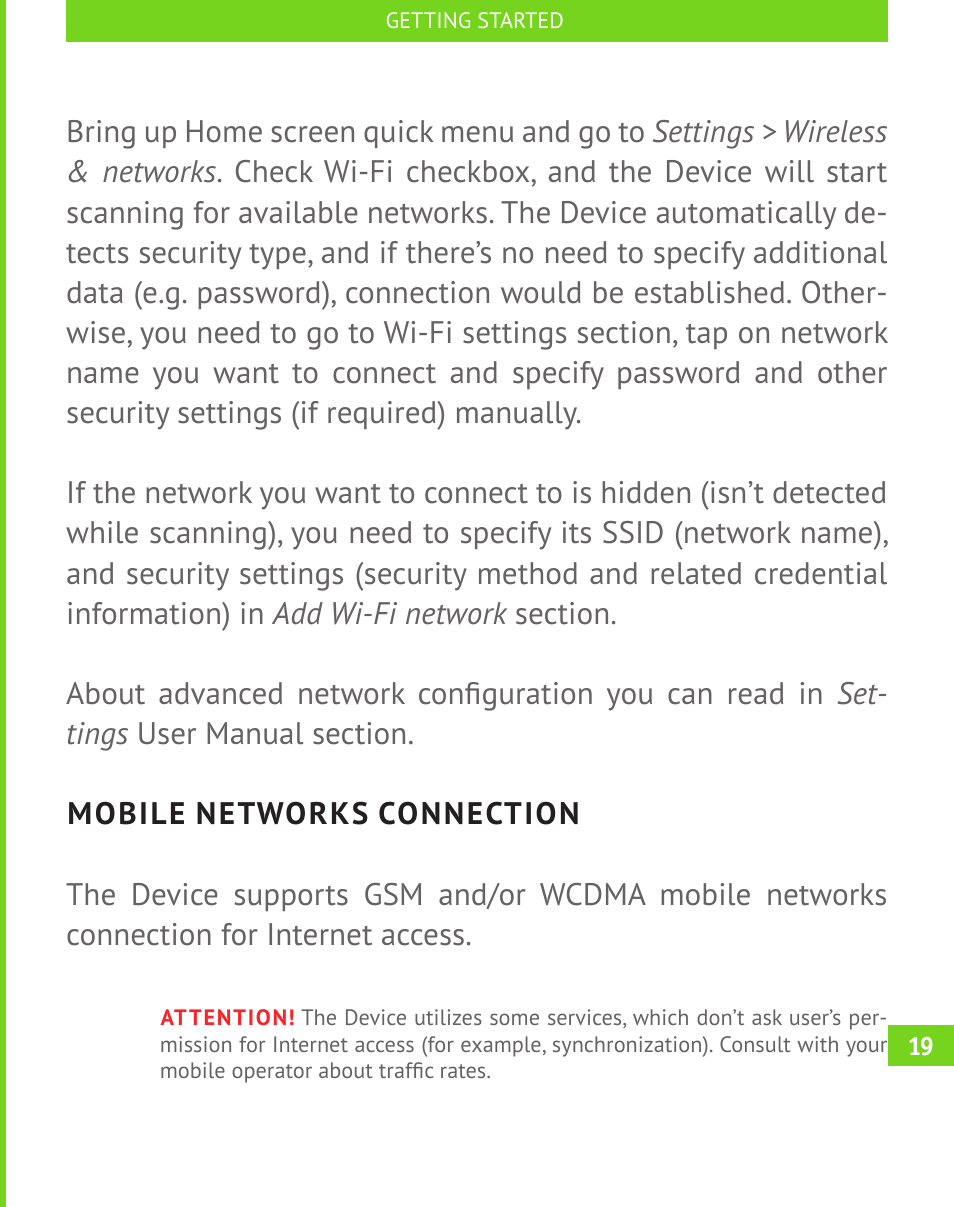 Mobile networks connection | PocketBook A 10 User Manual | Page 20 / 83