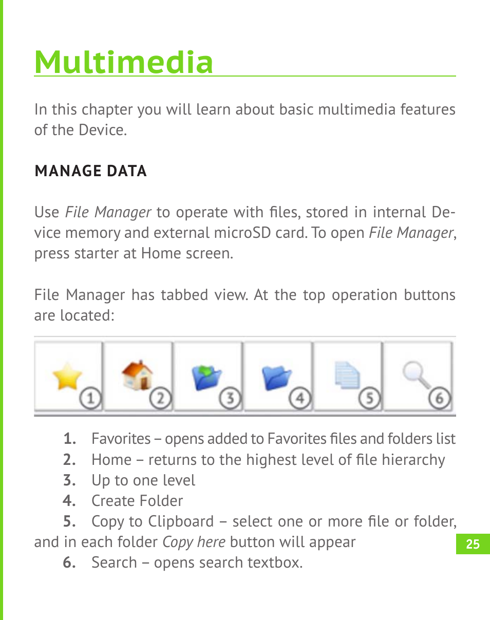 Multimedia, Manage data | PocketBook A 10 User Manual | Page 26 / 83