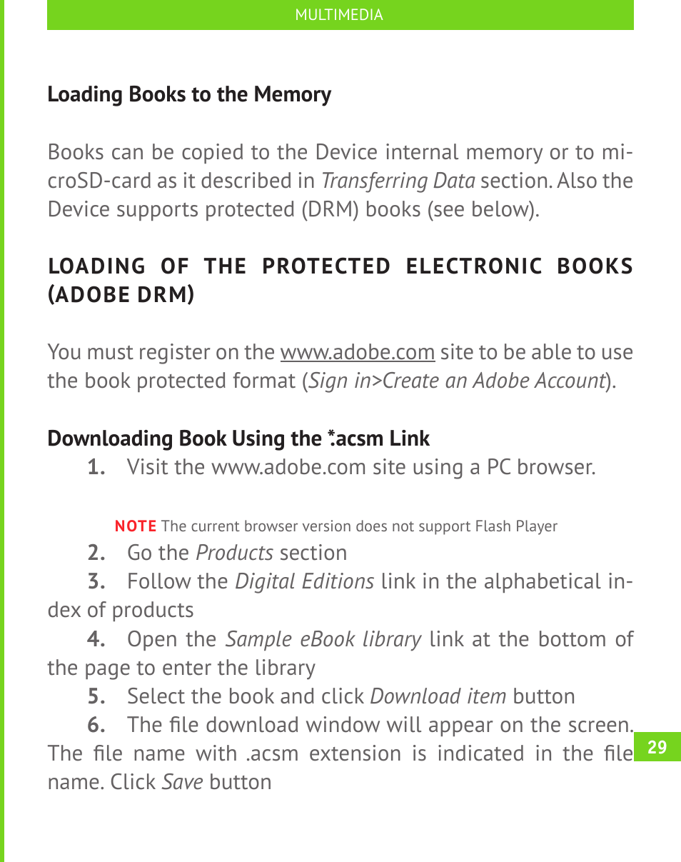 Loading of the protected electronic books, Adobe drm) | PocketBook A 10 User Manual | Page 30 / 83