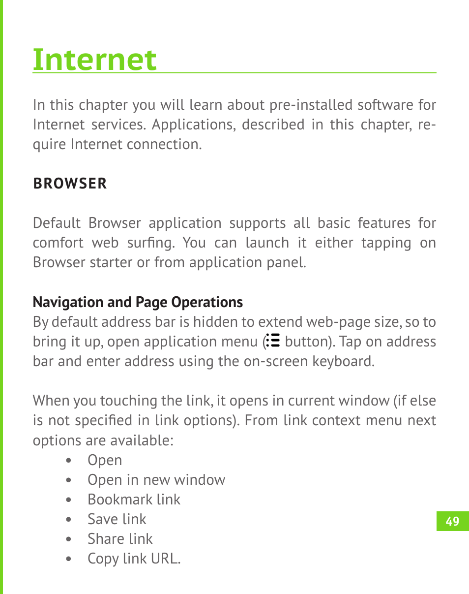 Internet, Browser, Browser 49 | PocketBook A 10 User Manual | Page 50 / 83