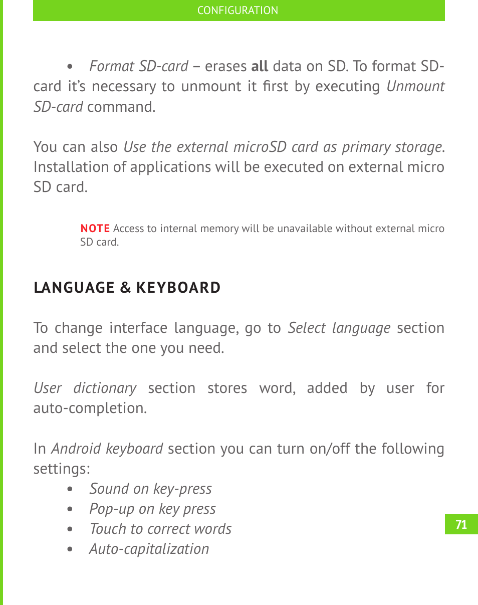 Language & keyboard | PocketBook A 10 User Manual | Page 72 / 83