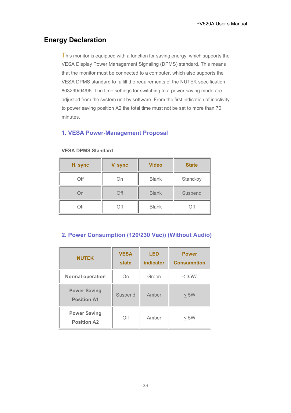 Energy declaration | CTX PV520A User Manual | Page 23 / 31