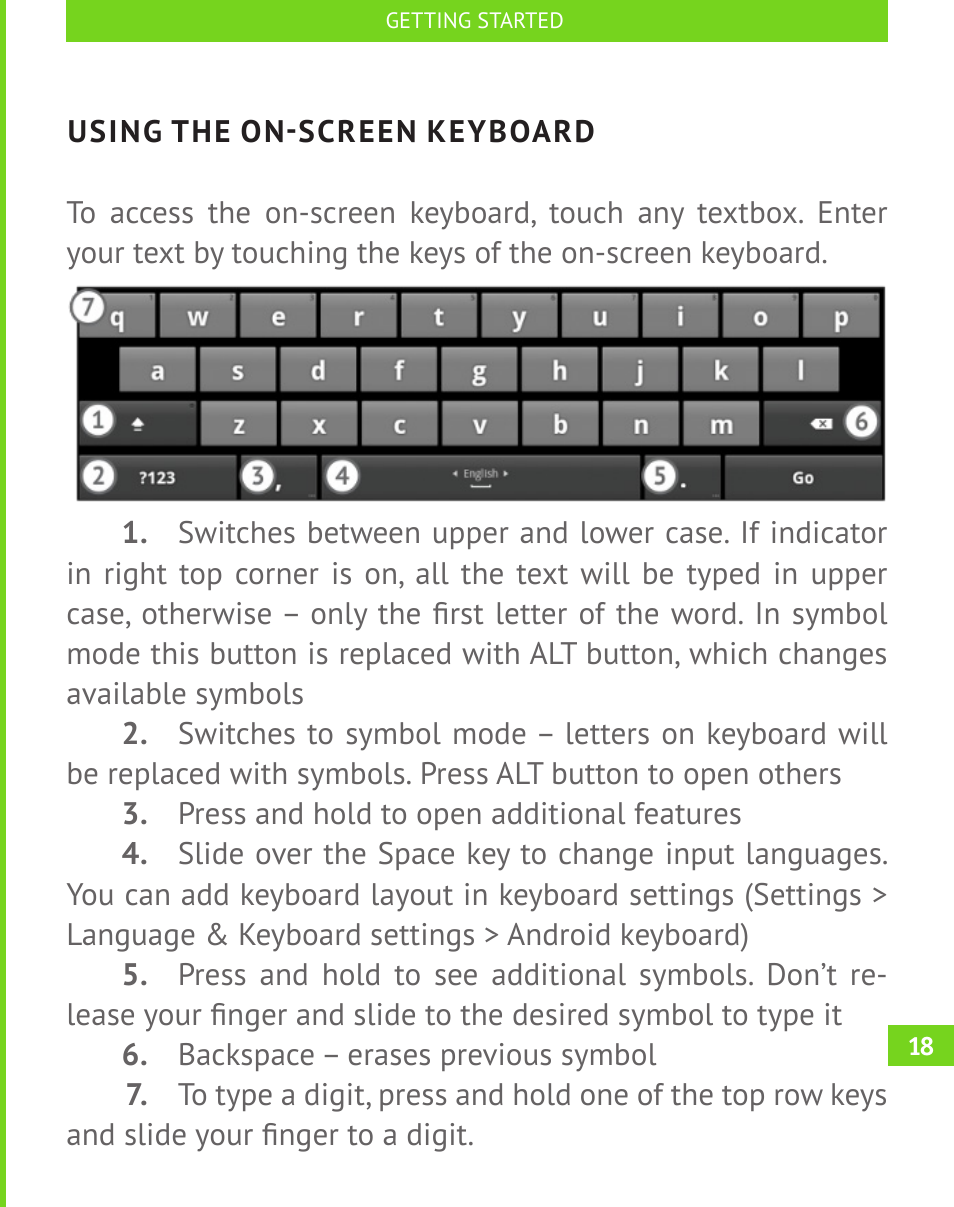 Using the on-screen keyboard | PocketBook A 10 User Manual | Page 19 / 82