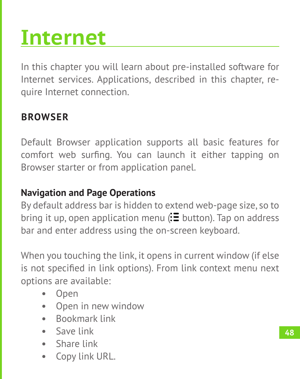 Internet, Browser, Browser 48 | PocketBook A 10 User Manual | Page 49 / 82