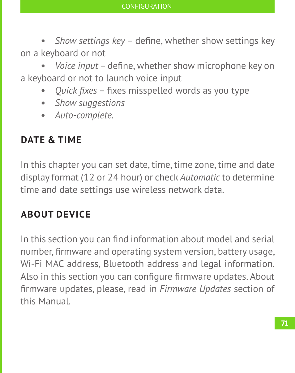 Date & time, About device | PocketBook A 10 User Manual | Page 72 / 82