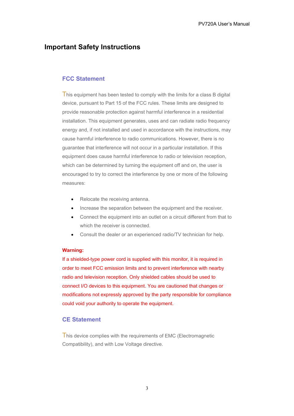 Important safety instructions | CTX PV720A User Manual | Page 3 / 32