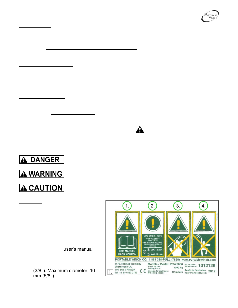 Portable Winch High Speed gas-powered pulling winch PCW5000-HS User Manual | Page 3 / 24